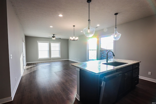 3088 Ashdon Dr, Newburgh, IN 47630 - kitchen with a textured ceiling, a healthy amount of sunlight, a sink, and dishwasher