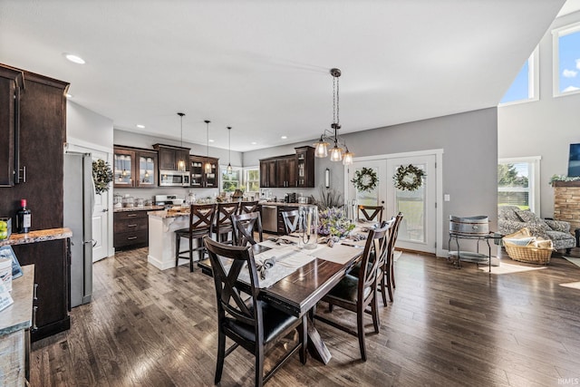 dining space featuring dark wood-type flooring