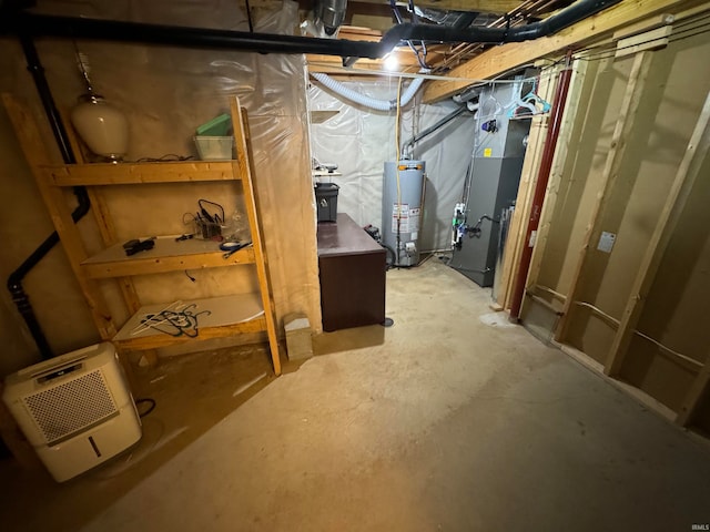 basement featuring gas water heater