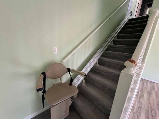 staircase featuring wood-type flooring