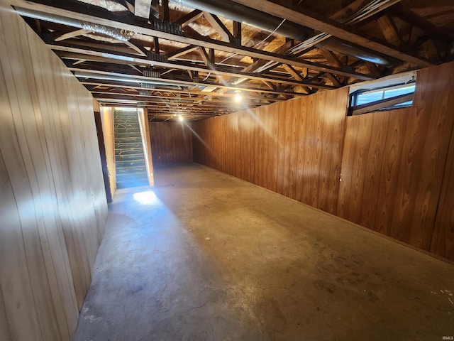 basement with wood walls