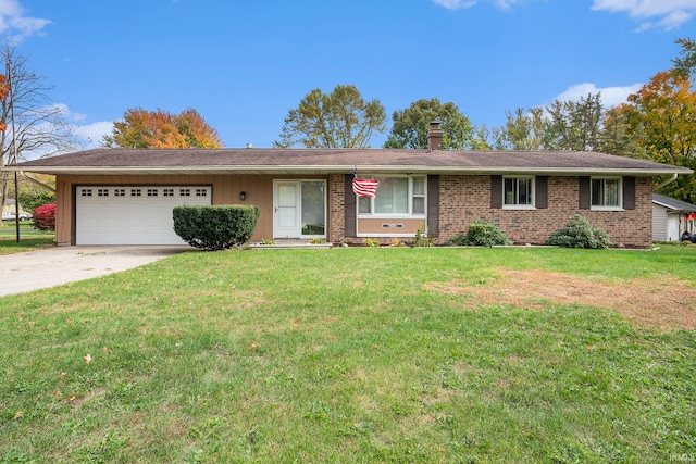 ranch-style house with a front lawn and a garage