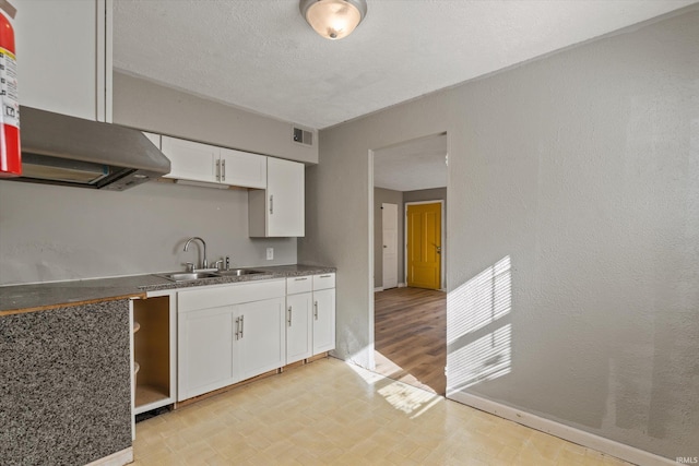 kitchen with sink, light wood-type flooring, and white cabinets