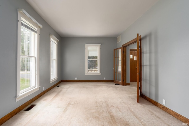 spare room with light carpet and a wealth of natural light