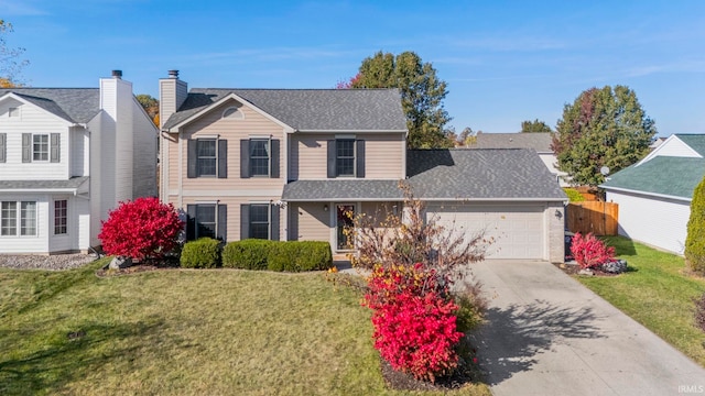 front facade featuring a front yard and a garage