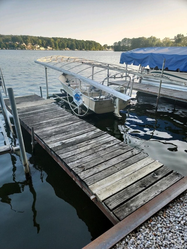 view of dock with a water view