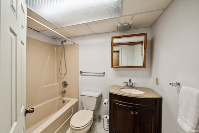 full bathroom featuring toilet, vanity, and bathing tub / shower combination