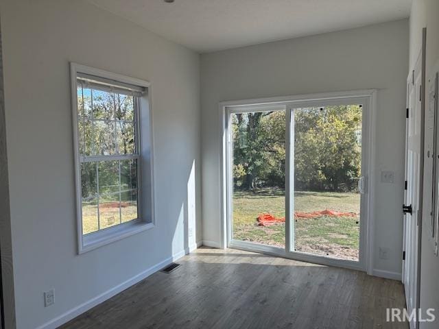 interior space with dark wood-type flooring and plenty of natural light