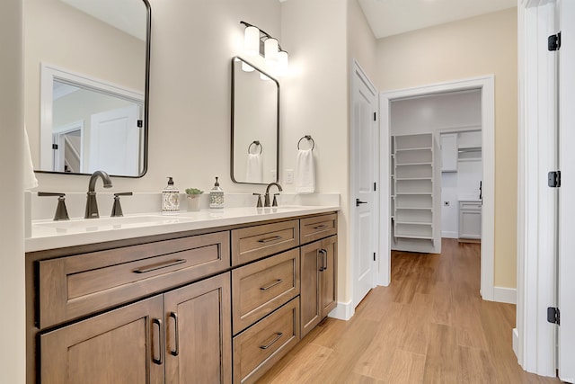 bathroom with vanity and wood-type flooring