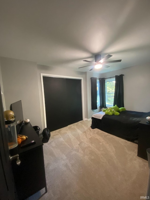 bedroom with carpet floors and ceiling fan