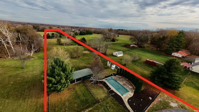 drone / aerial view with a rural view
