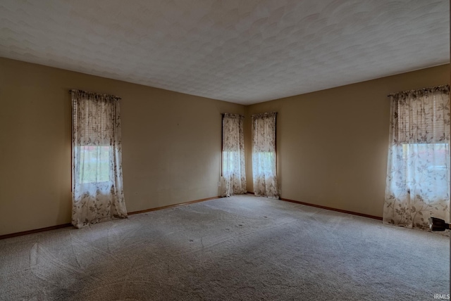 carpeted empty room with a wealth of natural light and a textured ceiling