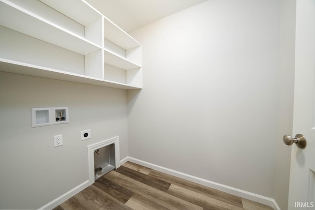 washroom with dark hardwood / wood-style flooring, washer hookup, and electric dryer hookup