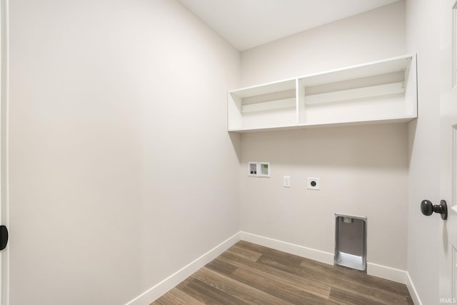 laundry area with hookup for an electric dryer, dark hardwood / wood-style flooring, and hookup for a washing machine