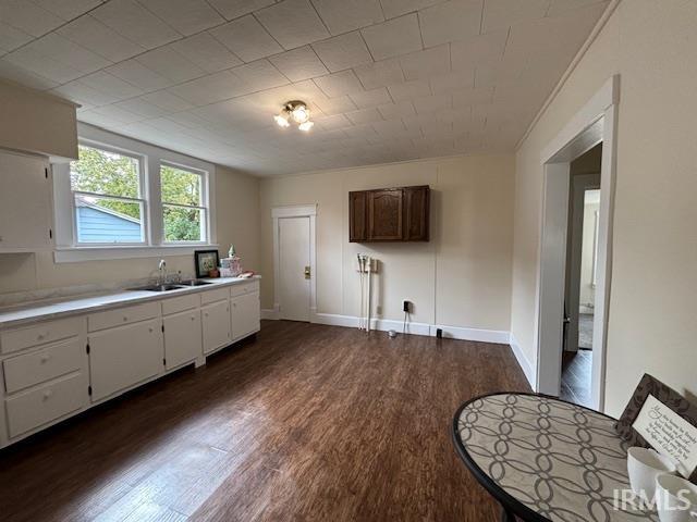 kitchen with white cabinetry, dark wood-type flooring, and sink