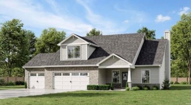 view of front of house with a front yard and a garage