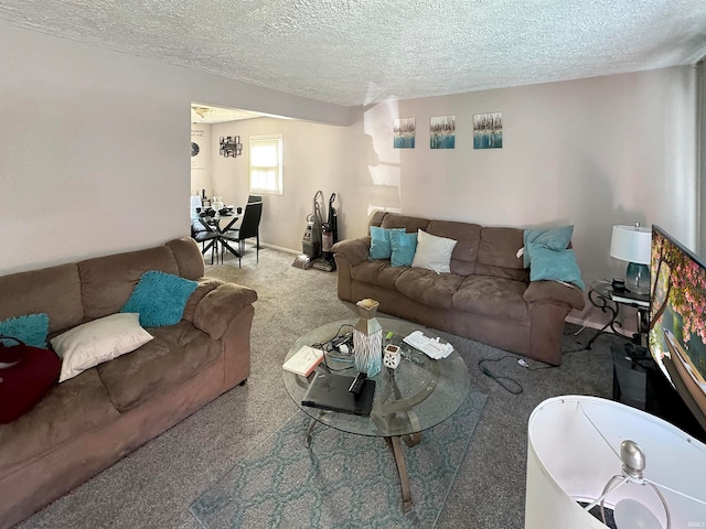 living room with a textured ceiling