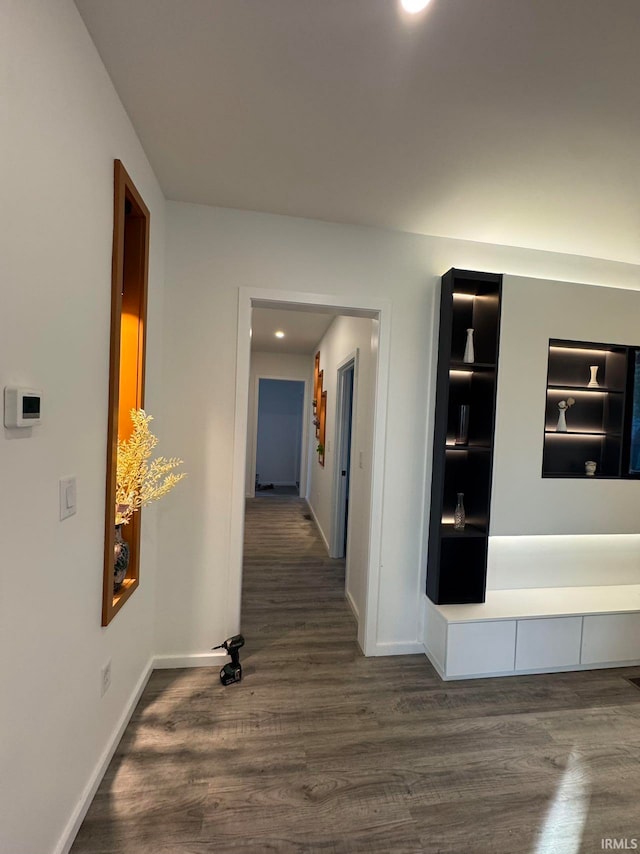 hall featuring dark wood-type flooring