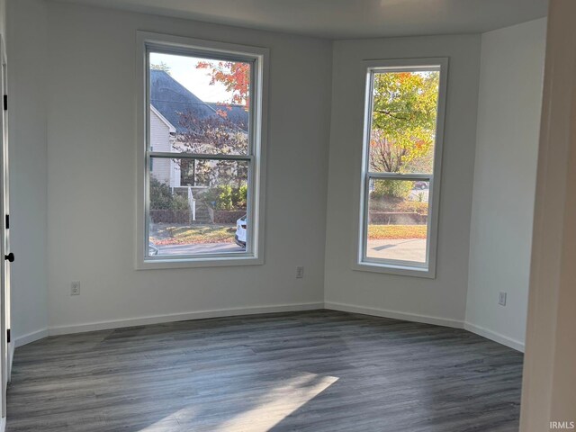 unfurnished room with dark wood-type flooring and a healthy amount of sunlight