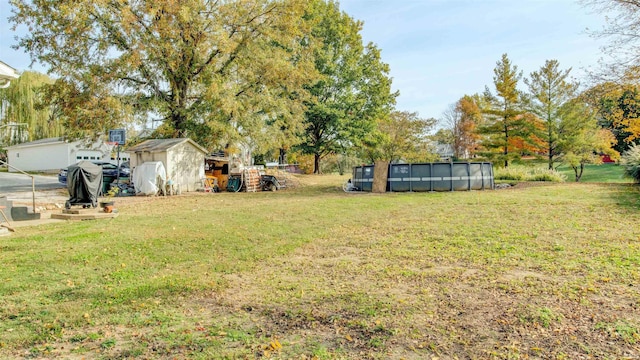 201 S 1st St, Holland, IN 47541 - view of grassy yard featuring a storage unit and an outdoor pool