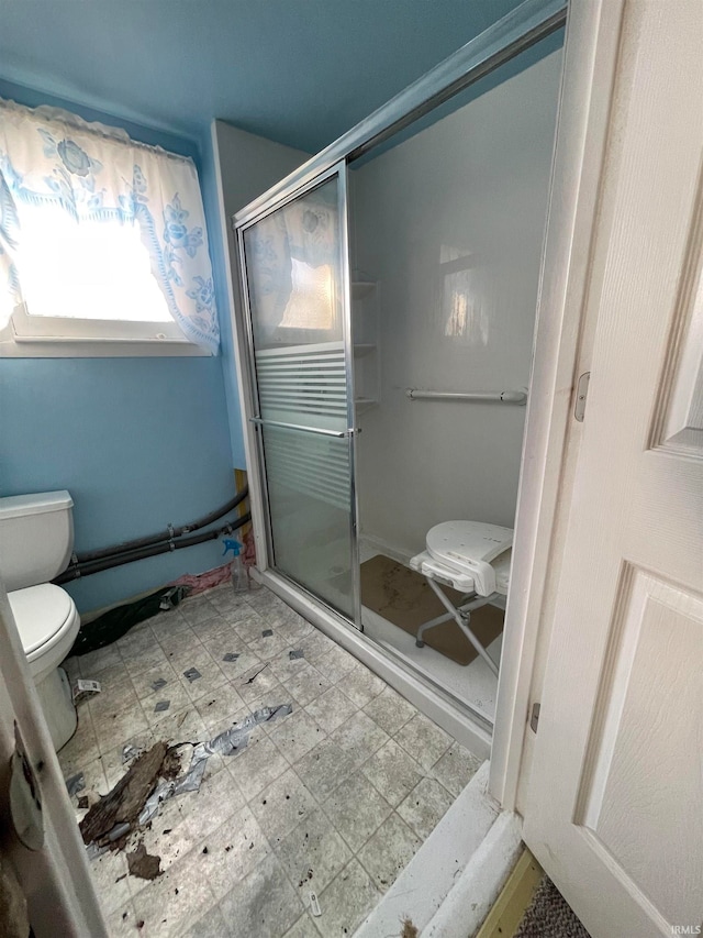 bathroom featuring toilet and walk in shower