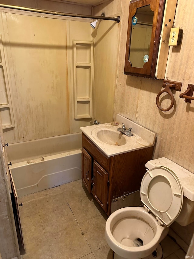 full bathroom with vanity, toilet, tile patterned flooring, and tub / shower combination