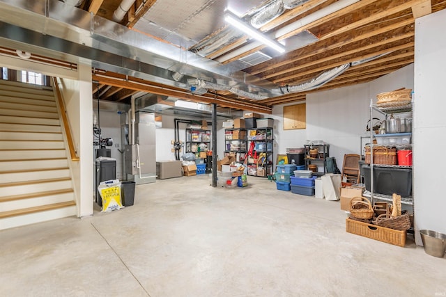 basement featuring heating unit