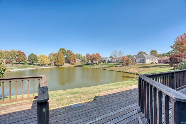 dock area with a deck with water view