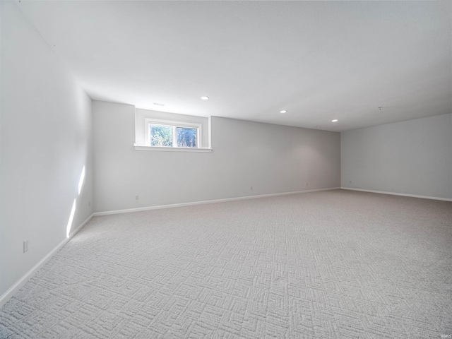 basement with light carpet