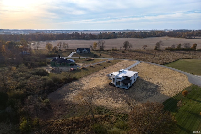 aerial view at dusk with a rural view