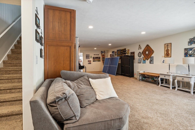 313 Tiger Ct, New Carlisle, IN 46552 - carpeted living area with stairway and recessed lighting