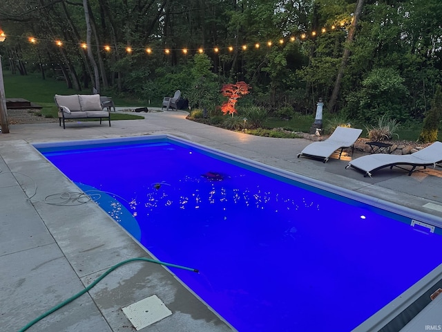 313 Tiger Ct, New Carlisle, IN 46552 - outdoor pool featuring a patio area and an outdoor living space