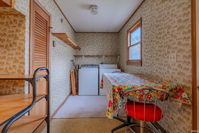 washroom featuring carpet flooring and separate washer and dryer