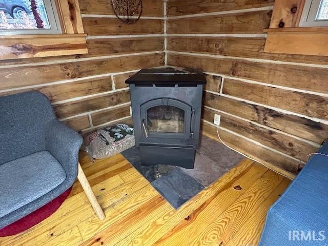 details featuring a wood stove