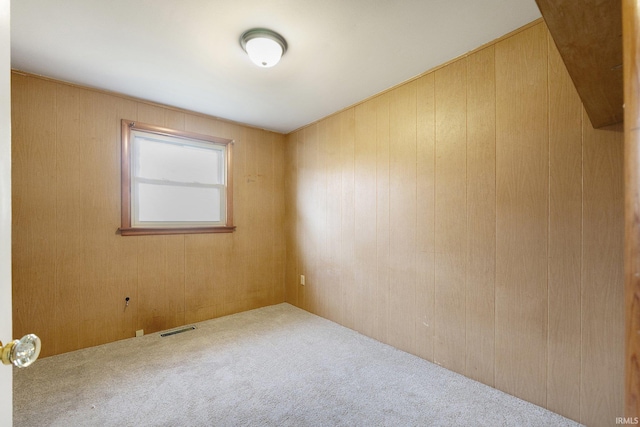 spare room with wooden walls and carpet