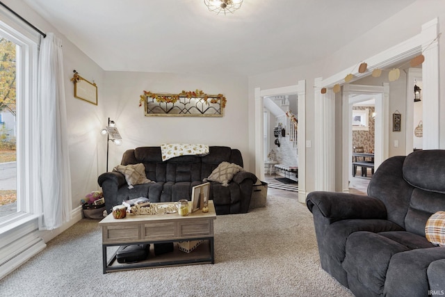 living room featuring carpet flooring