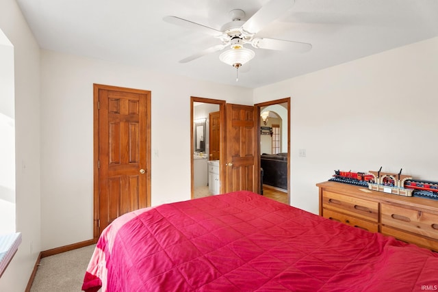 bedroom featuring carpet and ceiling fan