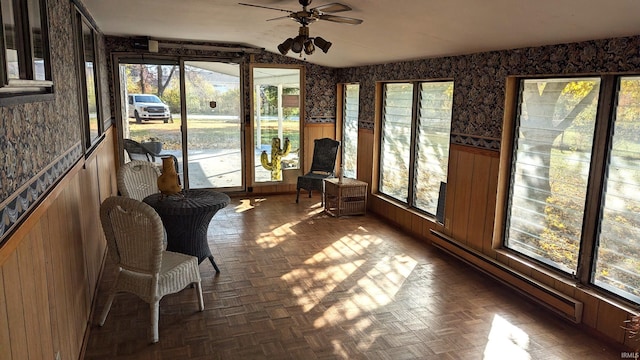 1911 Kroemer Rd, Fort Wayne, IN 46808 - sunroom with ceiling fan and a baseboard heating unit