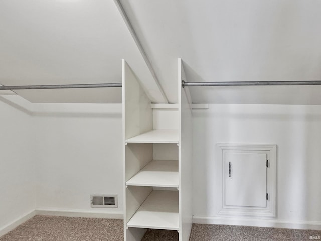 spacious closet featuring light carpet