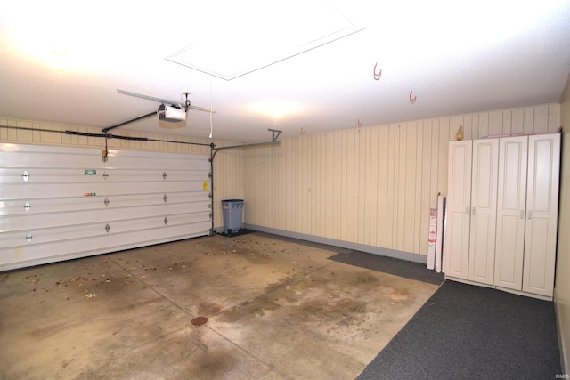 garage with a garage door opener