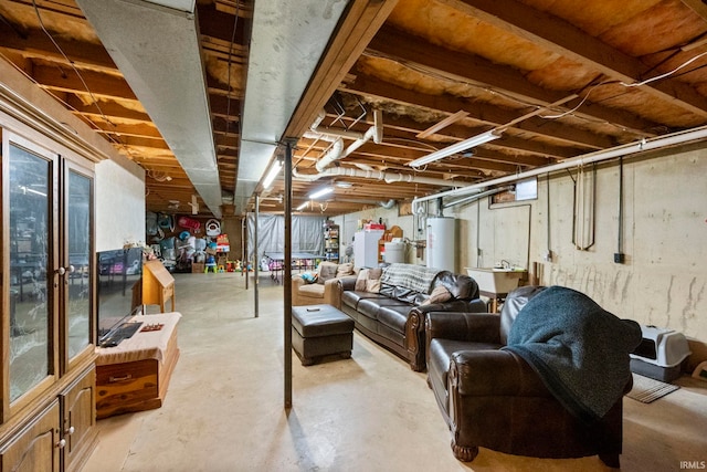 basement featuring water heater