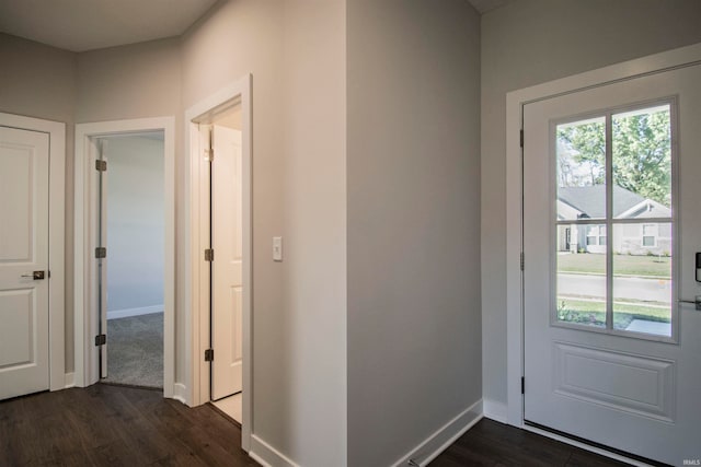 entryway with dark hardwood / wood-style flooring