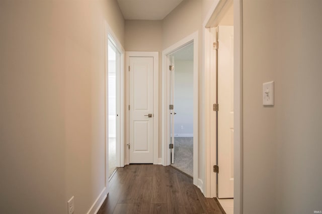 corridor featuring dark hardwood / wood-style flooring