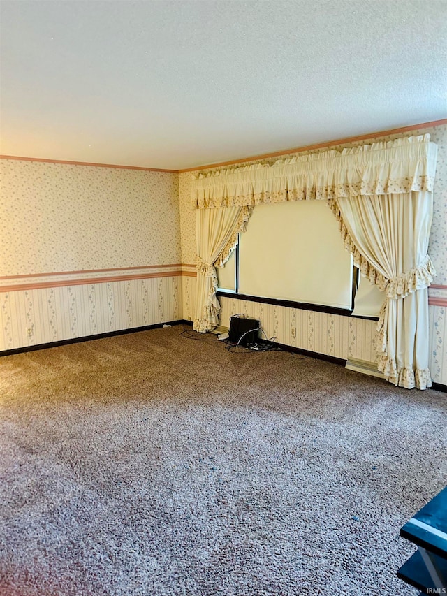 carpeted spare room with a textured ceiling