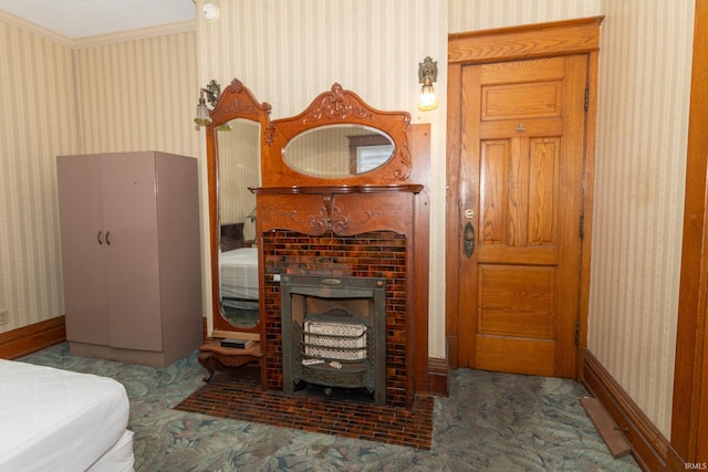 carpeted bedroom with vaulted ceiling
