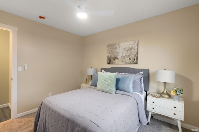 bedroom featuring ceiling fan and carpet floors