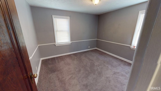 unfurnished room featuring a textured ceiling and carpet flooring