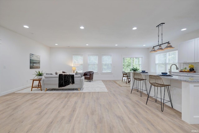 living room with light wood-type flooring