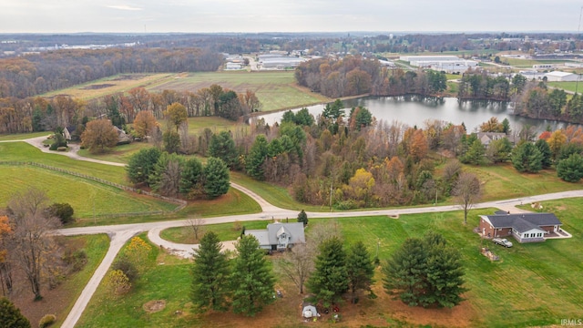 drone / aerial view featuring a rural view and a water view