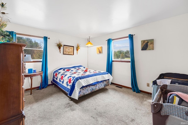 bedroom featuring carpet floors and multiple windows